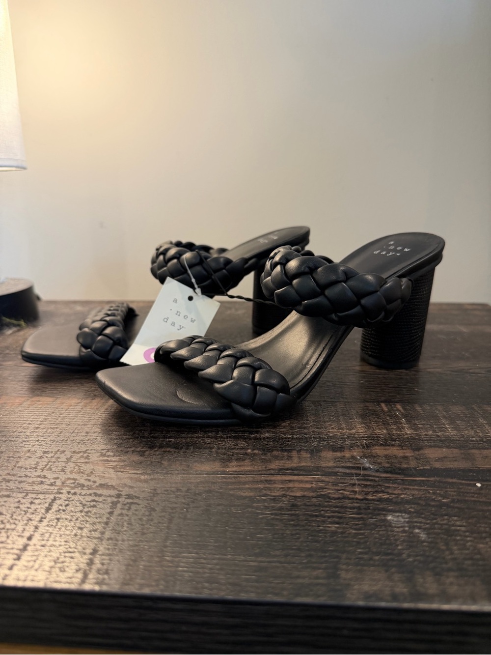 a new day Black Braided Double-Strap Block Heel Sandals